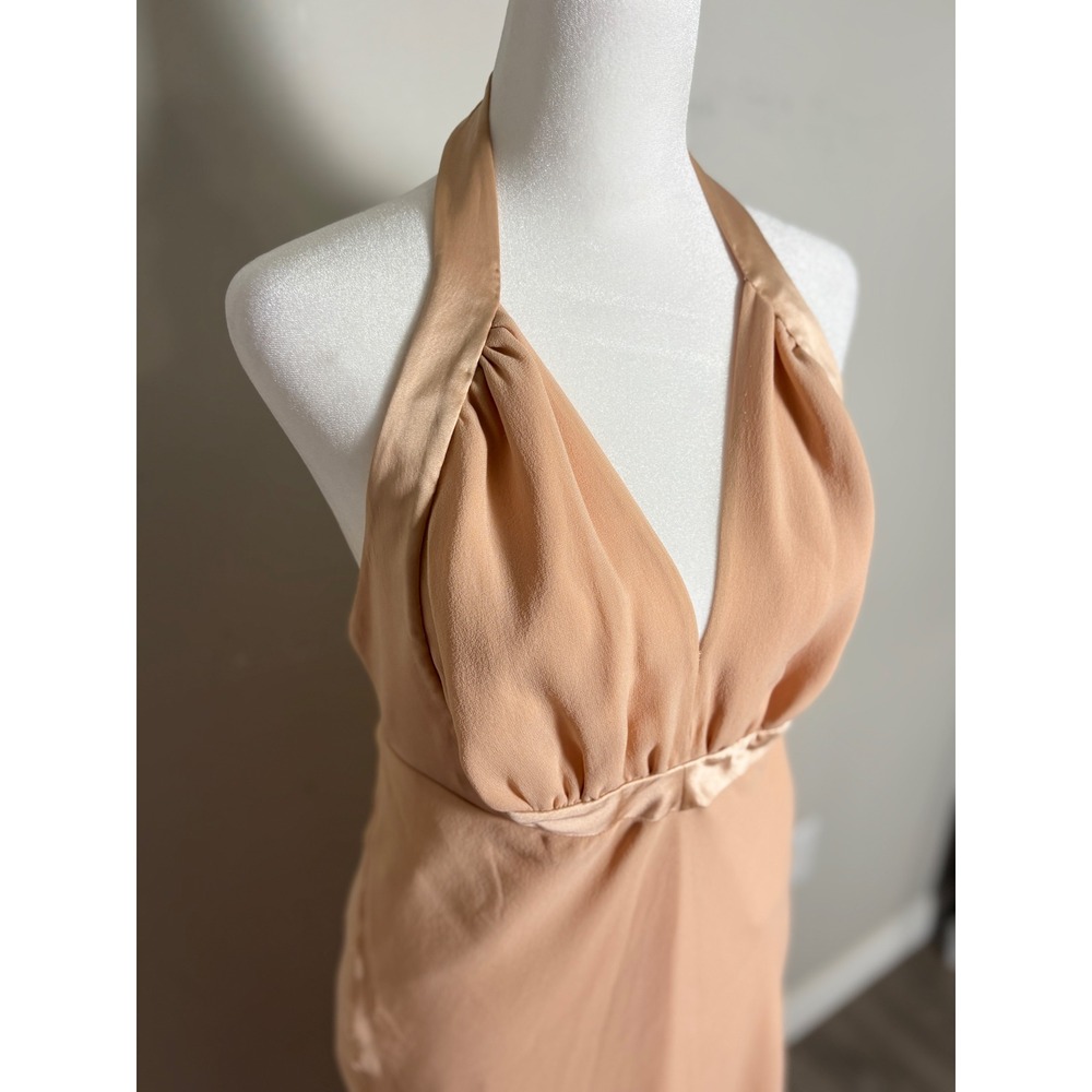 Nicole Miller Collection Peach 100% Silk Halter Midi Dress Open Back Size 12 - Picture 4 of 8